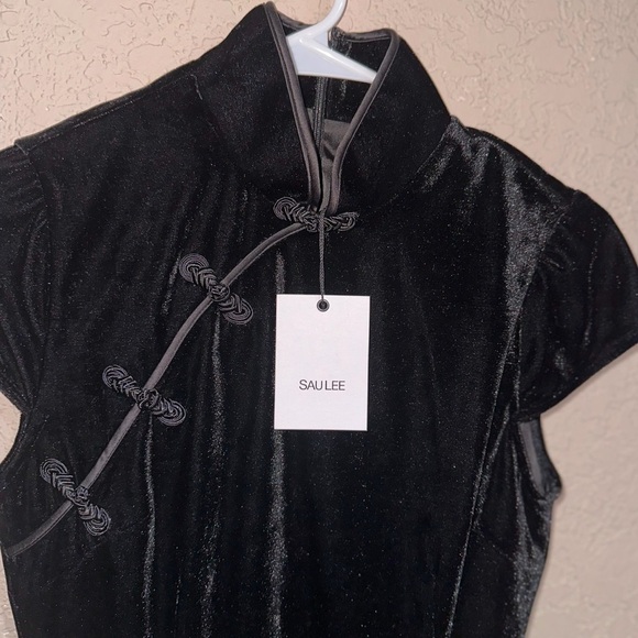 SAU LEE | NWT! Women's Morgan Feather-trimmed Minidress In Black - Picture 5 of 8